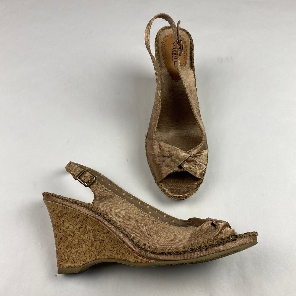 Seychelles Wedge Peep Toe Slingback Heels Shoes Whipstich Size 10